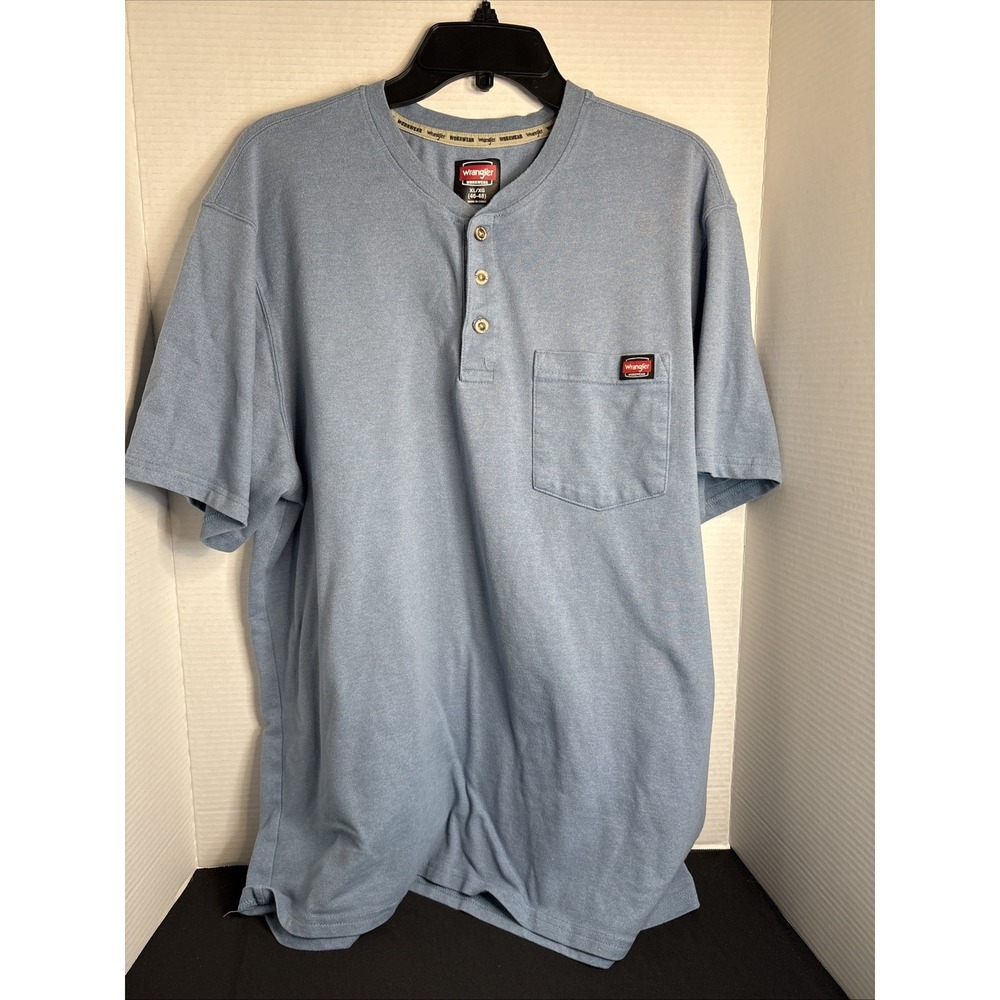Wrangler Workwear Mens XL Henley T-Shirt Light Blue Rugged Outdoors Gorpcore